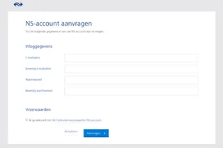 Afbeelding van formulier om NS-account aan te vragen